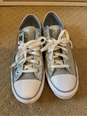 Converse Silver Glitter Low-Top Sneakers with White Laces